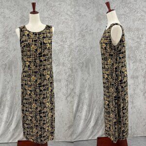 Express Vintage 90s Black Tan Floral Boho Print Sleeveless Maxi Dress